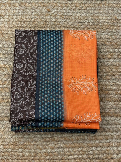 Craft Couture Blockprinted Kota Doria Orange & Black Saree