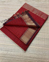 Indiehaat | Maheshwari Silk Saree  Dark Red Color Check Design with Running Blouse