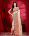 Indiehaat | Banarasi Silk Brocade Weaving Beige Saree