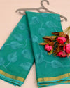 Indiehaat | Pure Cotton Kota Doria Green Embroidery Saree