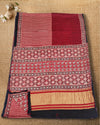 Indiehaat | Ajrakh Blockprint Modal Silk Lagdi Patta Red Saree