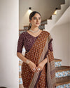 Indiehaat | Blockprinted Mul Cotton Brown Saree