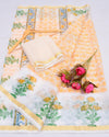 Indiehaat | Elegant Kota Doria Yellow Handblock Print Saree