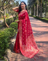 Indiehaat | Organza Floral Dual Zari Woven Pink Saree