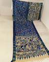 Indiehaat | Mangalagiri Handpainted Silk Saree Blue