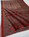 Indiehaat | Chanderi Silk Ajrakh Print Saree Red