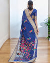 Indiehaat | Banarasi Brocade Silk Linen Blue Saree