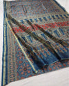 Indiehaat | Chanderi Silk Ajrakh Print Saree Blue
