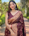 Indiehaat | Banarasi Jaal Katan Silk Zari Woven Maroon Saree