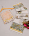 Indiehaat |  Kota Doria White & Yellow Saree Handblock Print