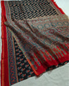 Indiehaat | Chanderi Silk Ajrakh Print Saree Black