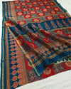 Indiehaat | Chanderi Silk Ajrakh Print Saree Red