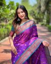 Indiehaat | Paithani Silk Violet Zari Weaving Saree