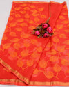 Indiehaat | Pure Cotton Kota Doria Orange Embroidery Saree