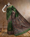 Indiehaat | Madhubani Handpainted Tussar Silk Green Saree