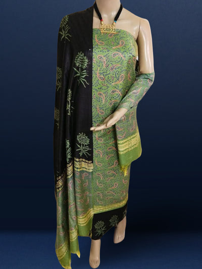 Katan Silk Luminous Blockprint Green Suit