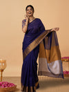 Misty Silk Linen Handdyed Blue Contrast Pallu Saree