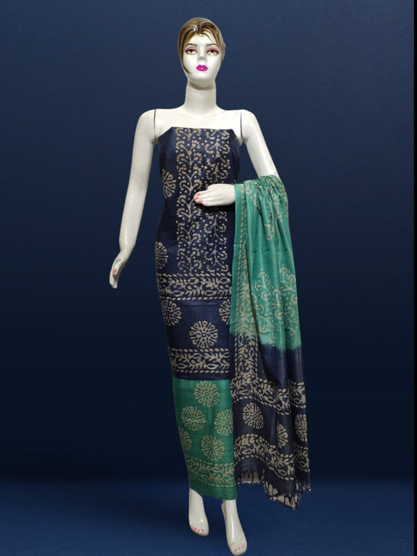 Timeless Khadi Cotton Wax Batik Hand Dyed Blue Suit