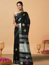 Chic Slub Linen Saree Black Shibori Hand Dyed