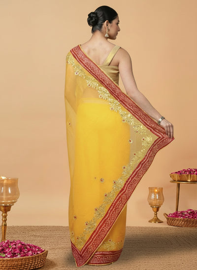 Tye & Drape Kota Cotton Kachi Gotta Yellow Saree