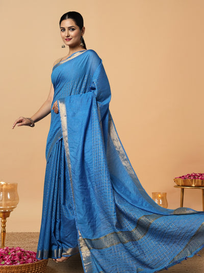 Handcrafted Kota Silk Plain Saree Ocean Blue