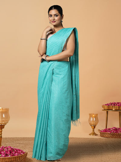 Kota Staple Silk Kantha Pallu Cadet Blue Saree