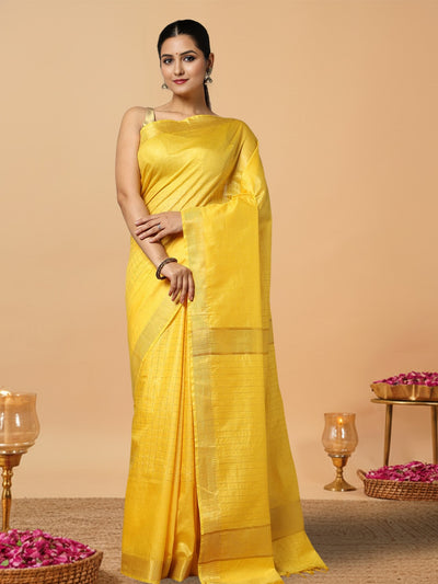 Handcrafted Kota Silk Mustard Plain Saree