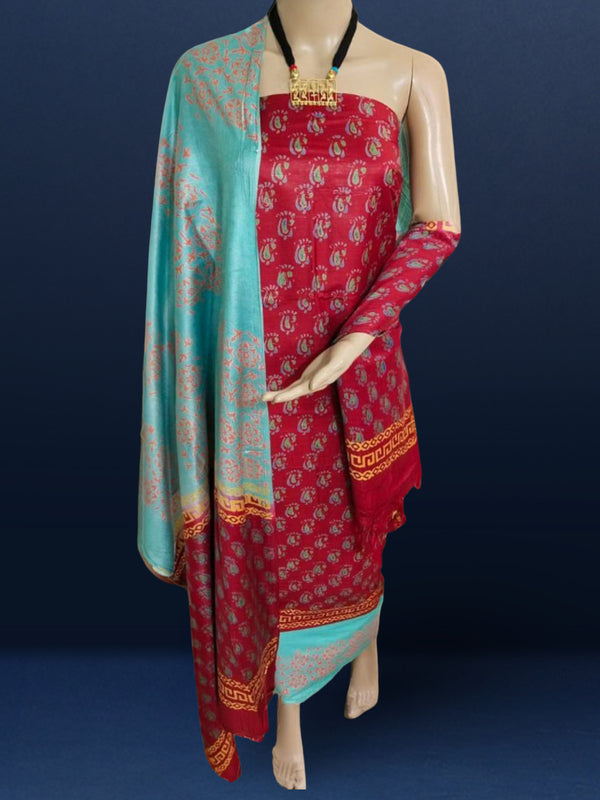 Katan Silk Timeless Blockprint Red Suit