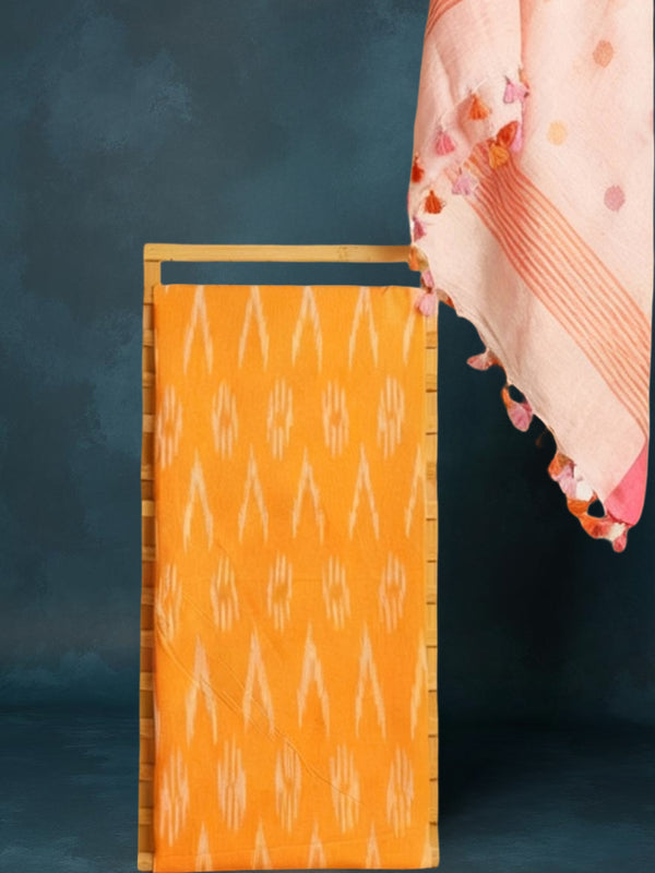 Pure Linen Precious Gray Dupatta & Orange Ikkat Kurti Set