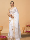 Incandescent Silk Linen White Saree Buta