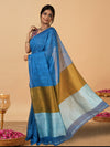 Volant Silk Linen Handdyed Blue Contrast Pallu Saree