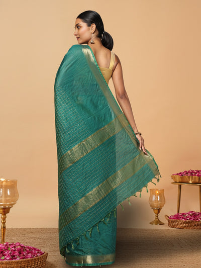Handcrafted Kota Silk Green Plain Saree