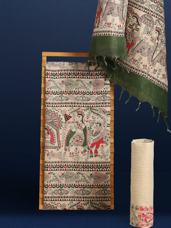 Misty Madhubani Wax Batik Hand Dyed Khadi Silk Beige Suit
