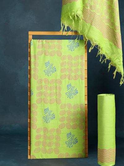 Katan Silk Hypnotic Blockprint Green Suit