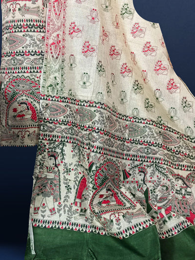 Misty Madhubani Wax Batik Hand Dyed Khadi Silk Beige Suit