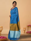 Volant Silk Linen Handdyed Blue Contrast Pallu Saree