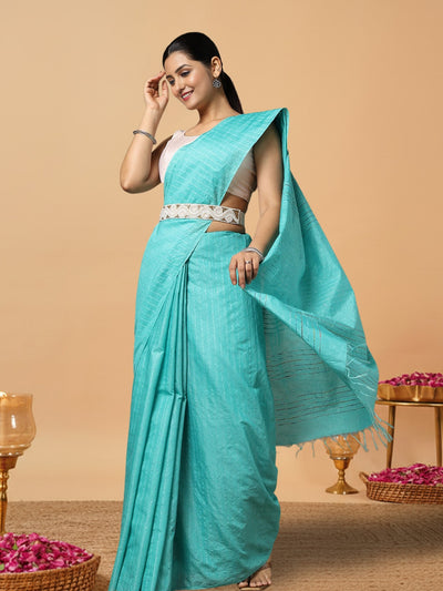 Kota Staple Silk Kantha Pallu Cadet Blue Saree