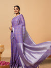 Pure Linen Check Design Handloom Purple Saree