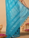 Serene Slub Linen Hand Dyed Blue Saree