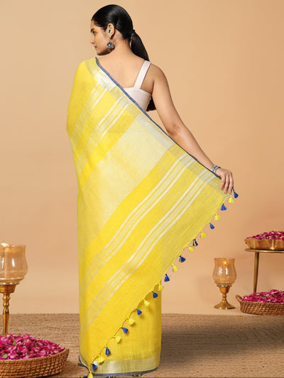 Subtle Slub Linen Hand Dyed Yellow Saree