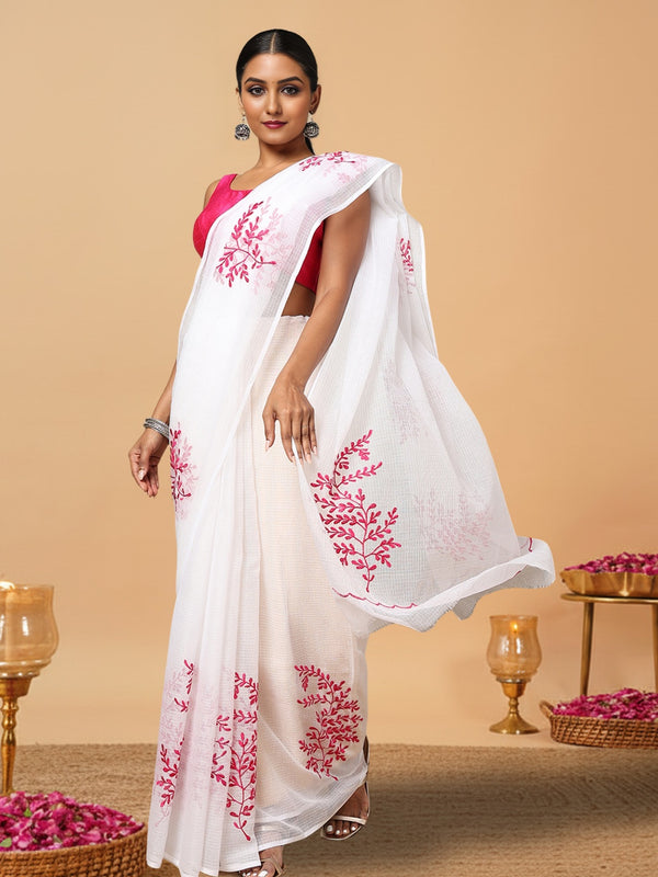 Quill Gray Pure Kota Doria Saree Embroidered