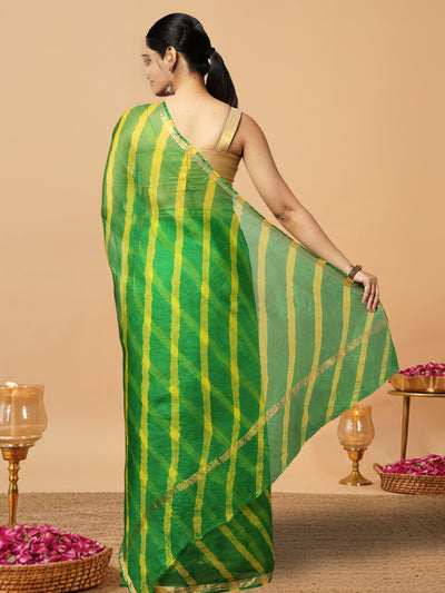 Ornamental Pure Silk Kota Doria Green Saree Handcrafted