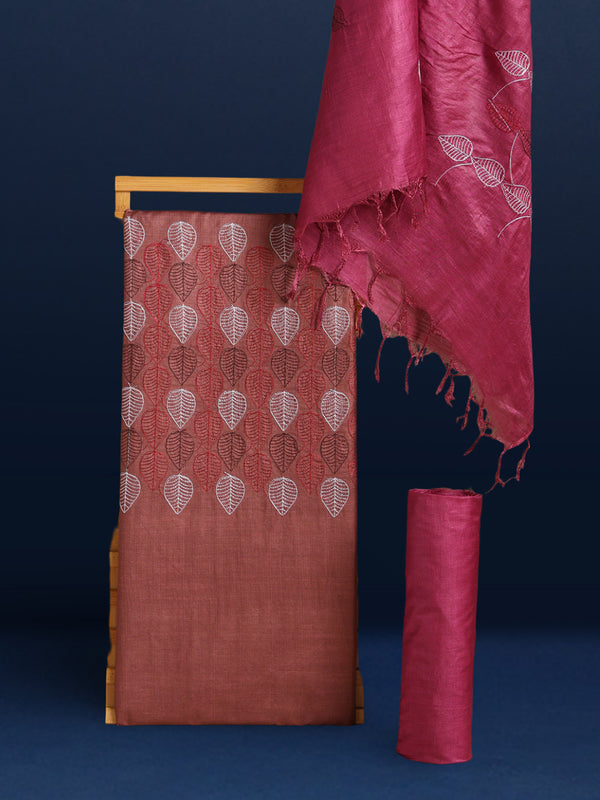 Katan Silk Embroidered Brown & Maroon Suit