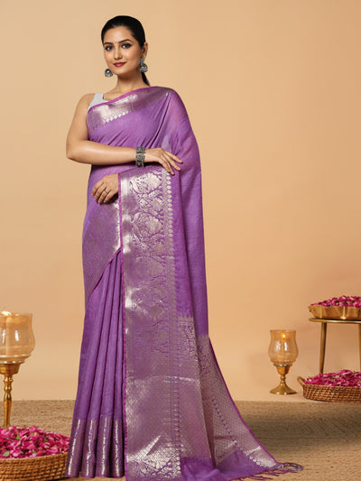Expressive Banarasi Silk Linen Handloom Purple Saree