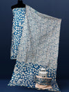 Katan Silk Radiating Blockprint Royal Blue Suit (T+B+D)