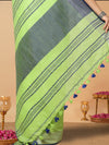 Illuminating Handwoven Pure Linen Green Saree
