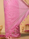 Poetic Silk Linen Embroidered Pink Saree