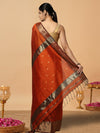 Glowing Maheshwari Pure Silk Butta Body Orange Saree