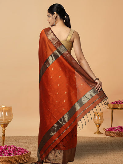 Glowing Maheshwari Pure Silk Butta Body Orange Saree
