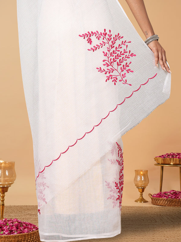 Quill Gray Pure Kota Doria Saree Embroidered